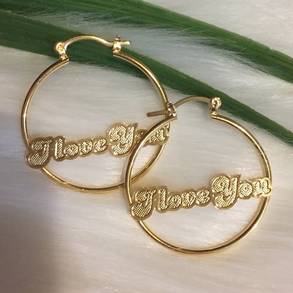I LOVE YOU Round Hoop Earring In 14K Gold Filled. - Picture 1 of 2